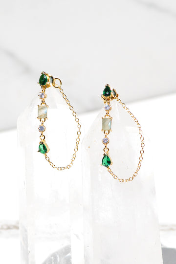 DROPLET EARRINGS- EMERALD + LABRADORITE